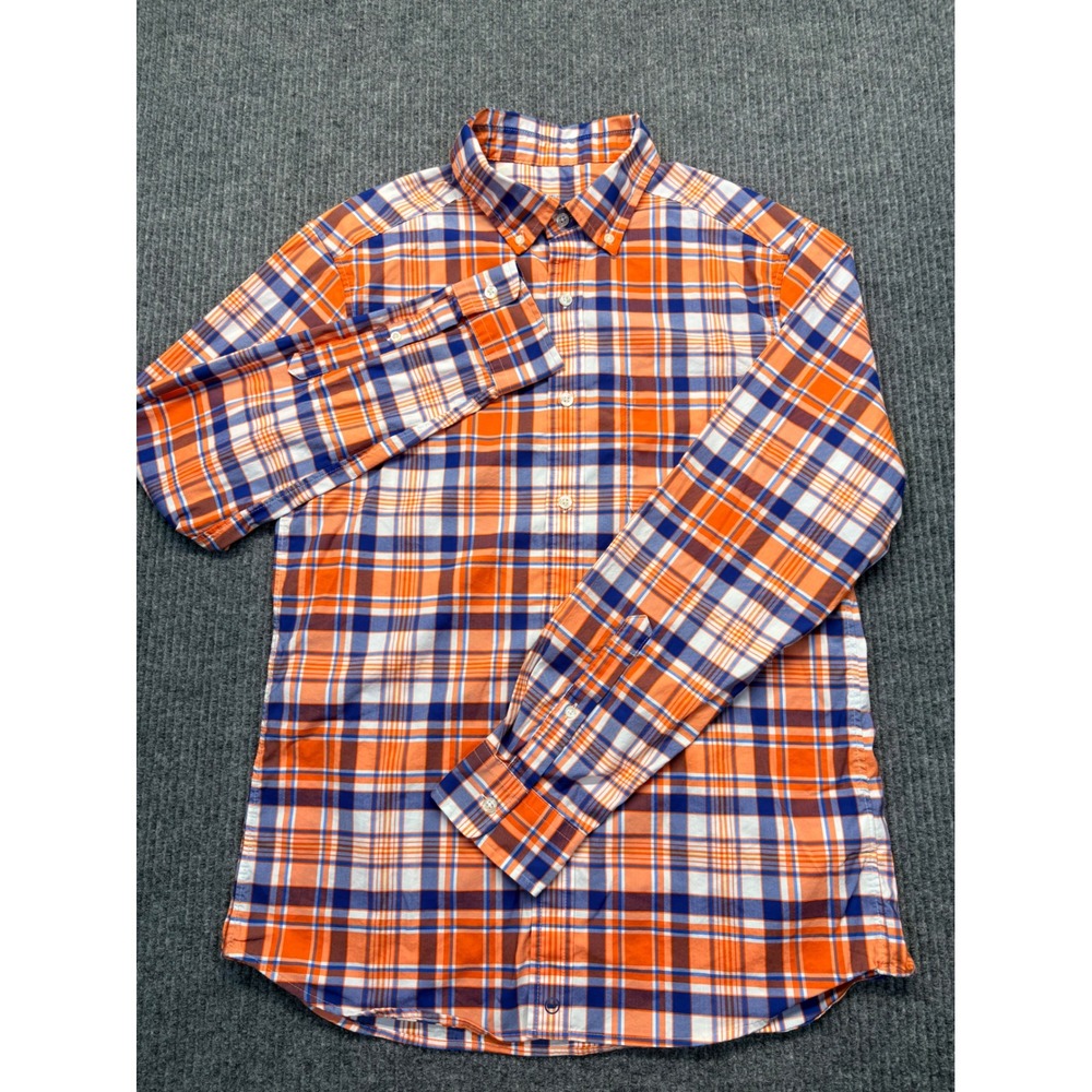 Vineyard Vines On-The-Go Performance Plaid Shirt Mens S Orange Blue brrr Stretch